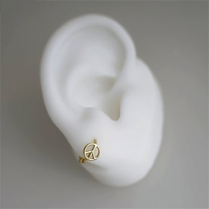 Sterling Silver Peace Symbol CND Sign Hoop 8mm Hoop Huggie Earrings 2 Tones Rhodium / 18K Gold-sugarkittenlondon 