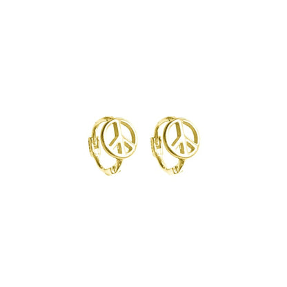 Sterling Silver Peace Symbol CND Sign Hoop 8mm Hoop Huggie Earrings 2 Tones Rhodium / 18K Gold-sugarkittenlondon 