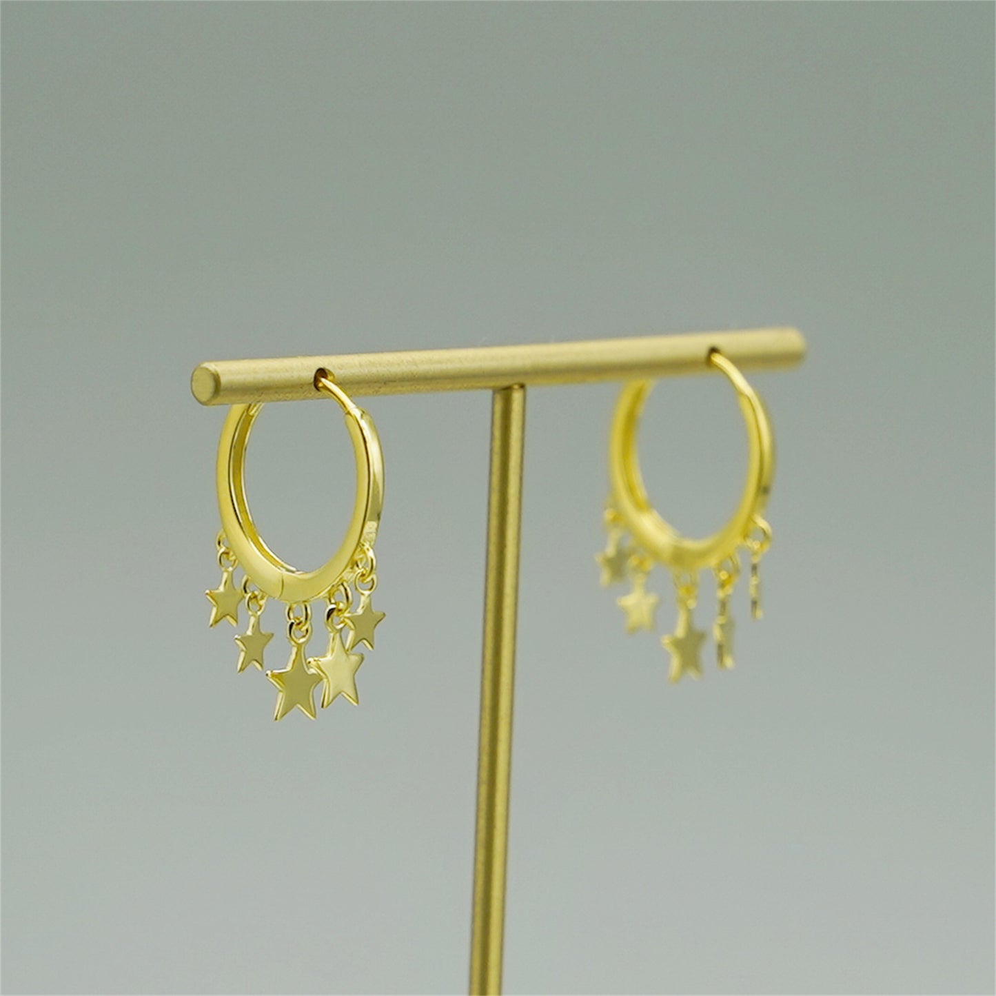 18K Gold-plated Sterling Silver Star Sleeper Hinged Hoop Charm Drop Earrings - sugarkittenlondon