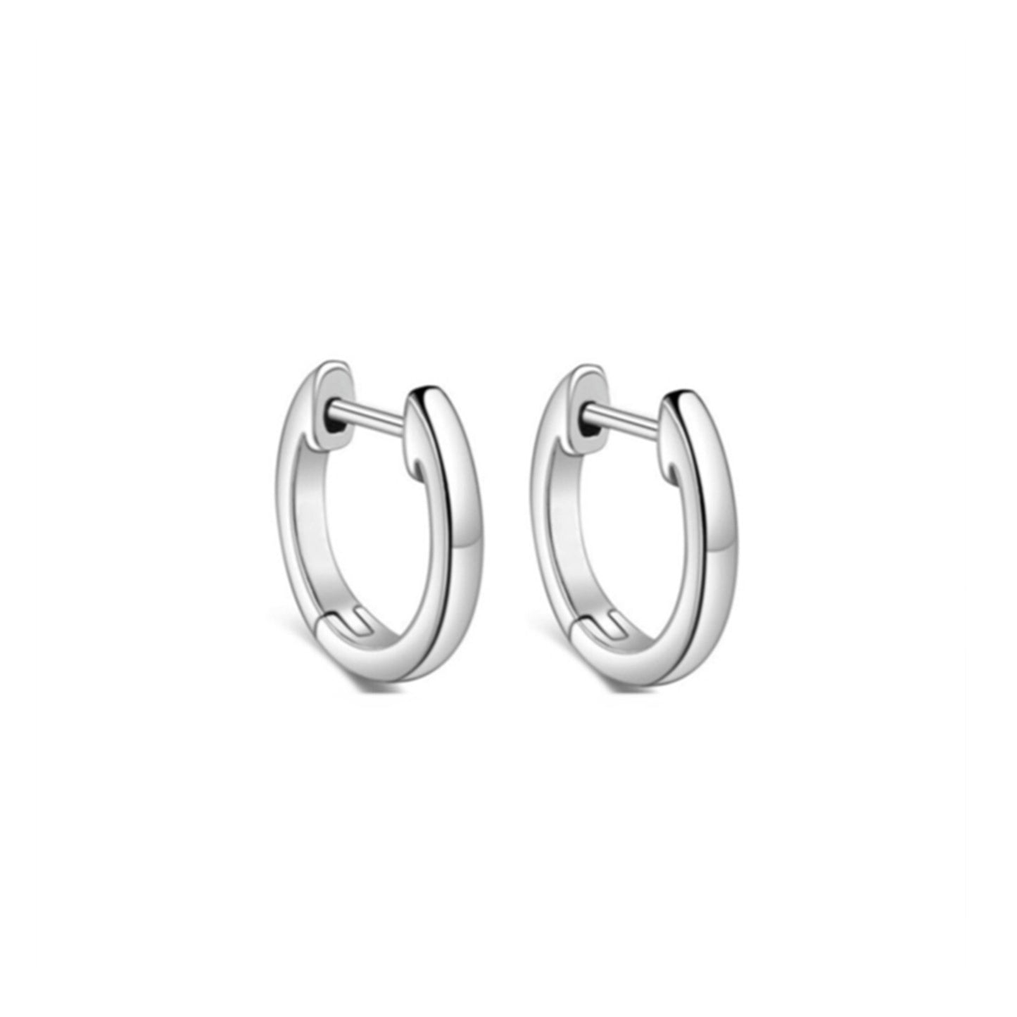 Silver latch-back hoop earrings, front view with clasp posts visible