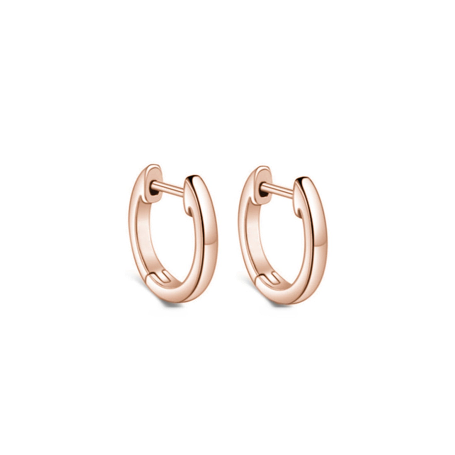 Rose gold latch-back hoop earrings, front view, paired