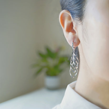 925 Sterling Silver Triple-Layer Dangly Overlapping Teardrop Hoop Earrings