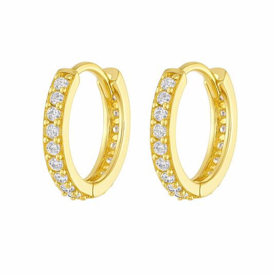 Sterling Silver 11mm Hoop Full Eternity CZ Hinged Sleeper Earrings 2 Tones