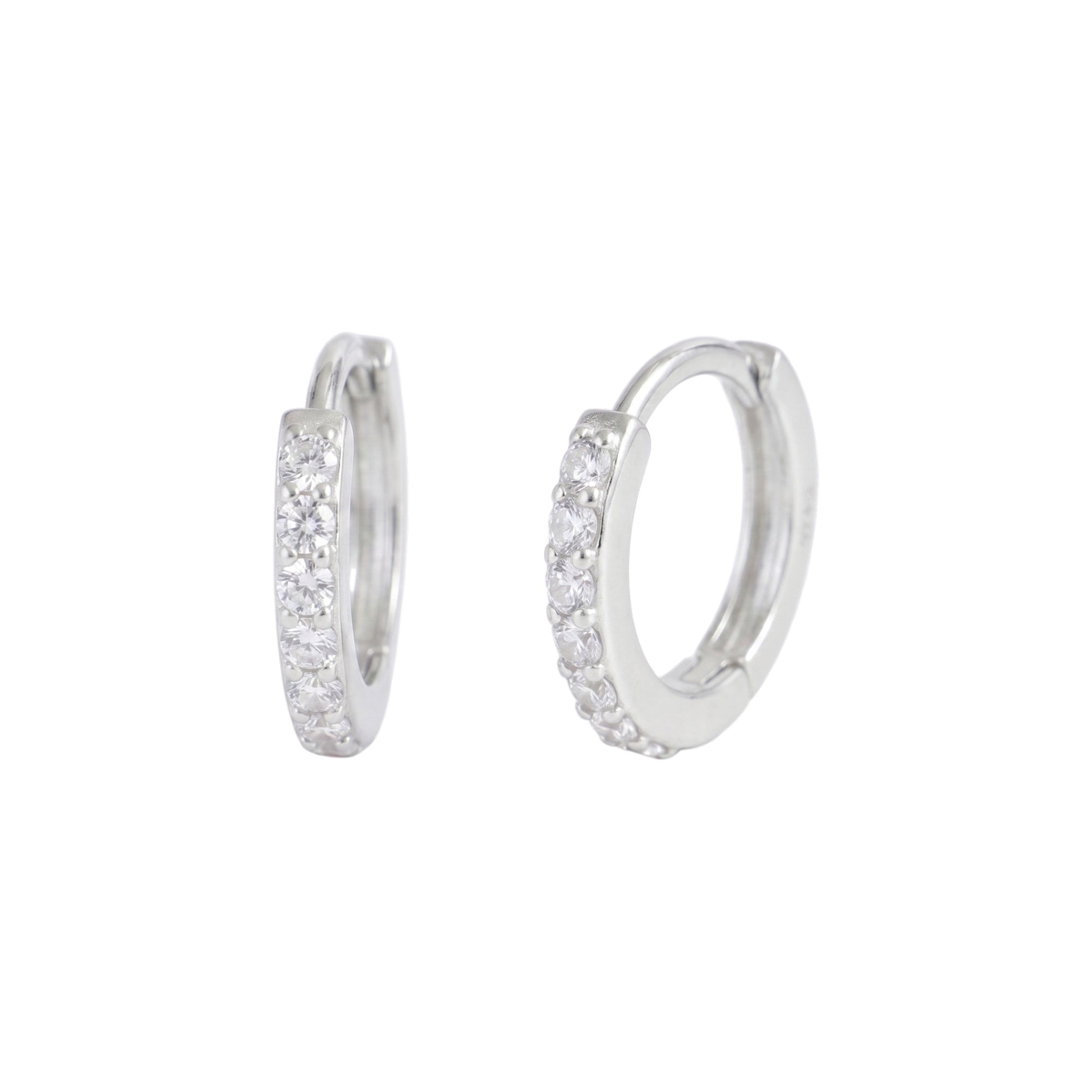 Contrast Huggie Hoops in Silver with clear crystal stones