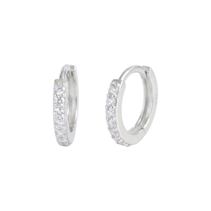 Contrast Huggie Hoops in Silver with clear crystal stones