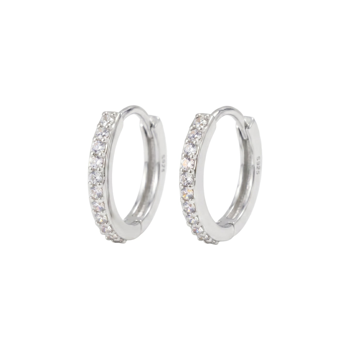 Contrast Huggie Hoops: silver-tone huggie earrings with clear stone row