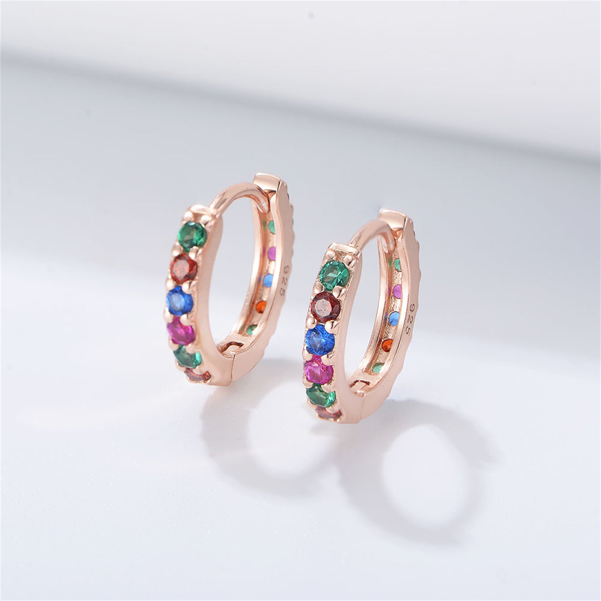 Sterling Silver Rainbow Cubic Zirconia Huggie Hoop Cuff Earrings 3 Tones - sugarkittenlondon