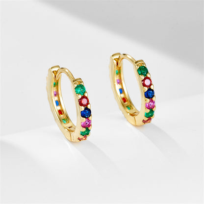 Sterling Silver Rainbow Cubic Zirconia Huggie Hoop Cuff Earrings 3 Tones - sugarkittenlondon