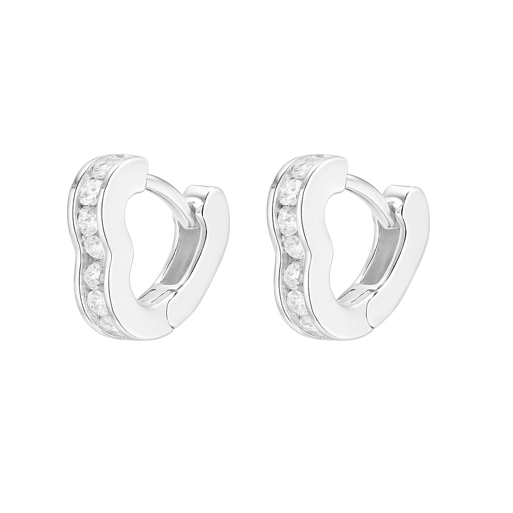 Silver Heart CZ Hoop Earrings