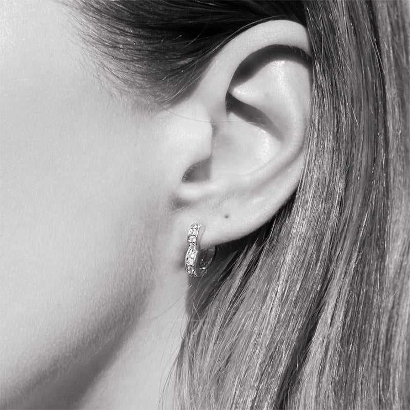 Sterling Silver 7mm Channel Set CZ Love Heart Eternity Huggie Hoop Earrings