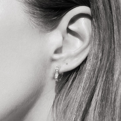 Sterling Silver 7mm Channel Set CZ Love Heart Eternity Huggie Hoop Earrings