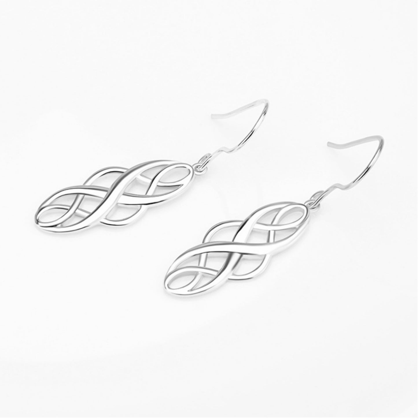 Rhodium-plated Sterling Silver Celtic Knot Drop Hook Earrings