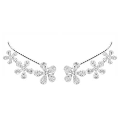 925 Sterling Silver Cuff Drop Earrings with Paved CZ Flowers
