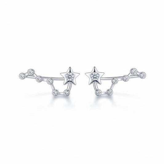Star and crystal ear climbers with dangling chain links, silver-tone