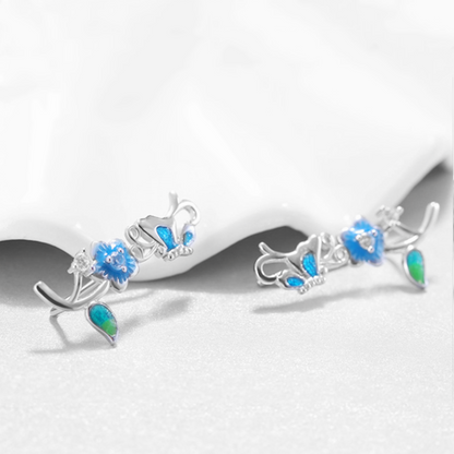 Sterling Silver Blue Enamel Butterfly Cuff Climber Crawler Earrings