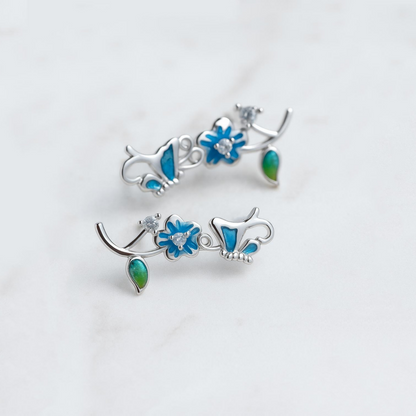 Sterling Silver Blue Enamel Butterfly Cuff Climber Crawler Earrings