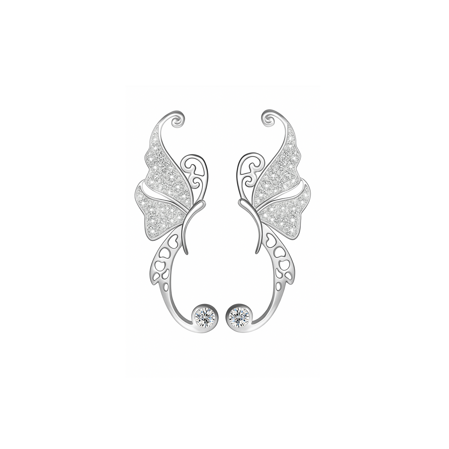 Sterling Silver Paved CZ Butterfly Wing Cuff Post Climber Crawler Earrings