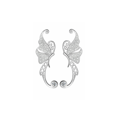 Sterling Silver Paved CZ Butterfly Wing Cuff Post Climber Crawler Earrings