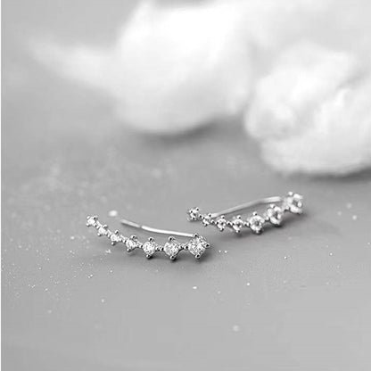 925 Sterling Silver Ear Crawlers with Linked 7 CZ Line Wavy Stars