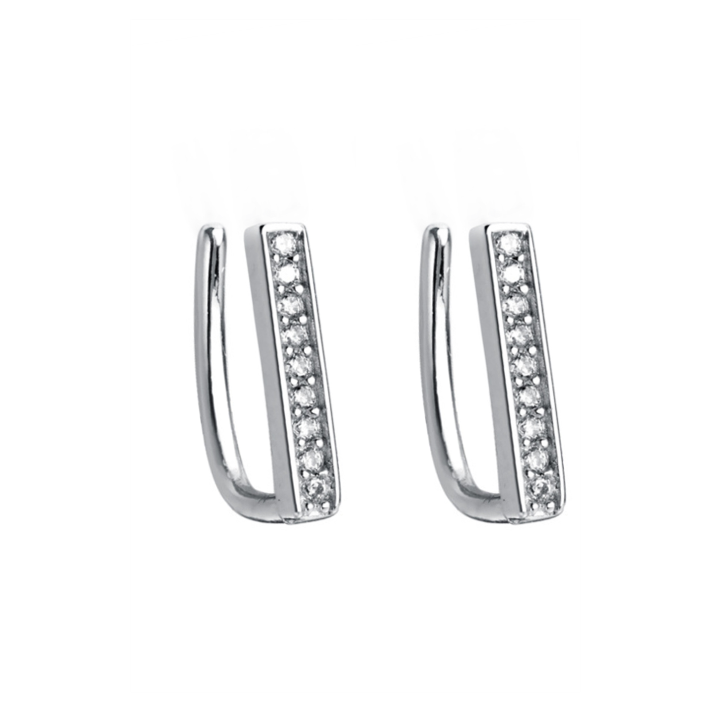 Sterling Silver Paved CZ Line Bar Clip Cuff Earrings Faux Nose Ring No Piercing - sugarkittenlondon
