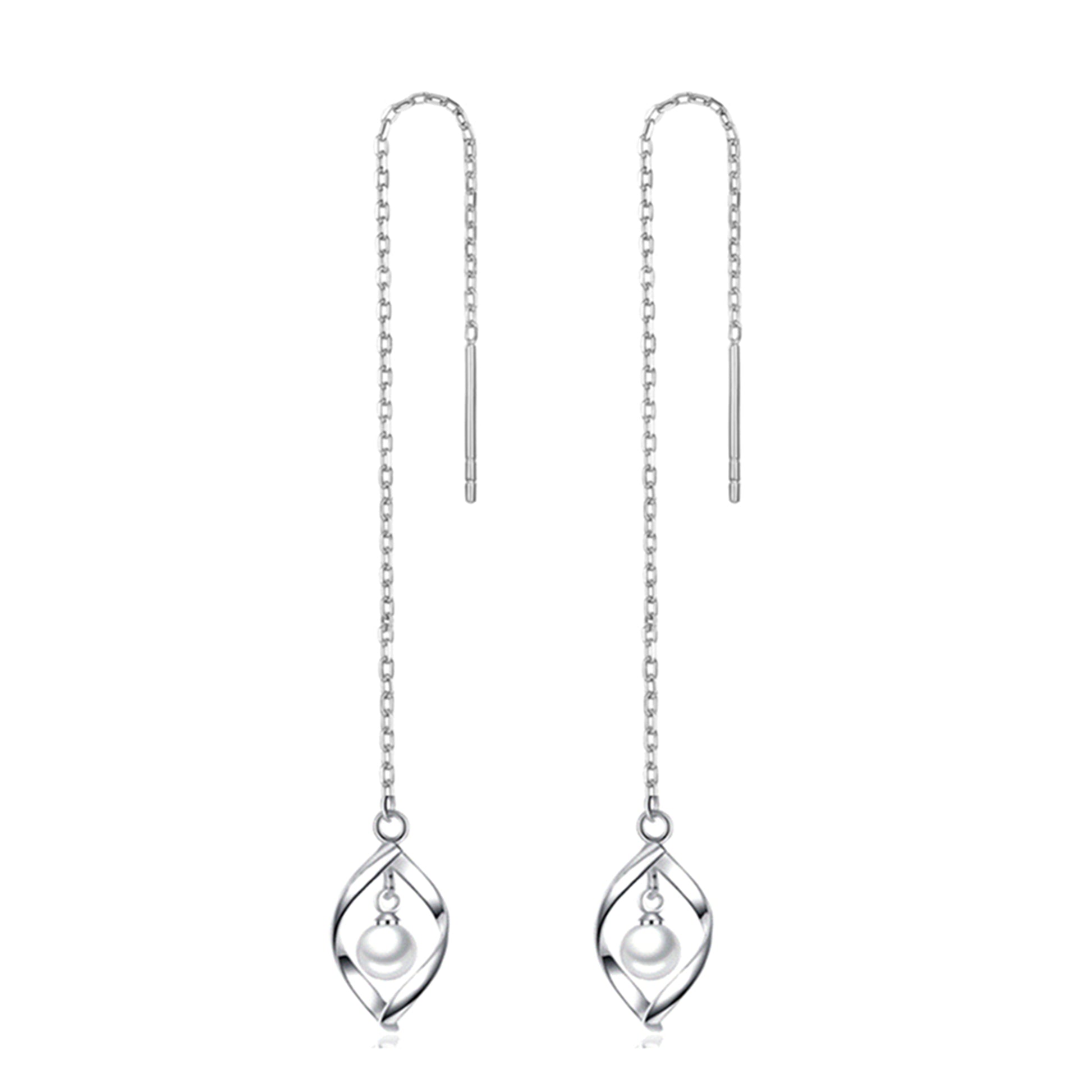 Sterling Silver Lily Drop Bead Pull Through Threader Dangle Earrings - sugarkittenlondon