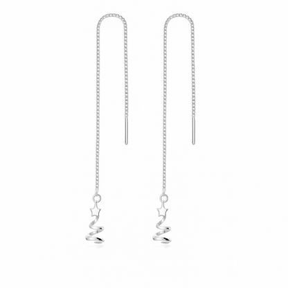 Sterling Silver Star Ribbon Christmas Tree Pull Through Threader Earrings