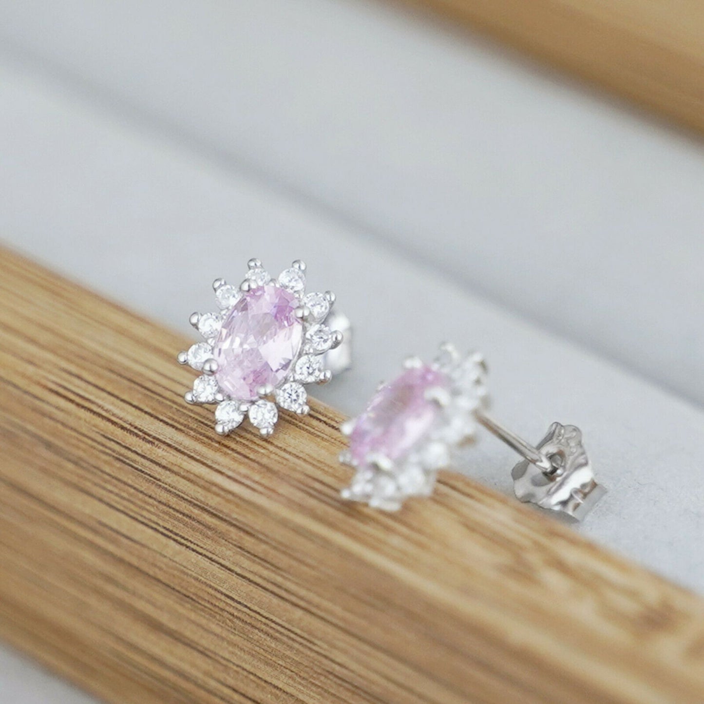 925 Sterling Silver Pink Cubic Zirconia Earrings Valentines Day Gift for Her - sugarkittenlondon