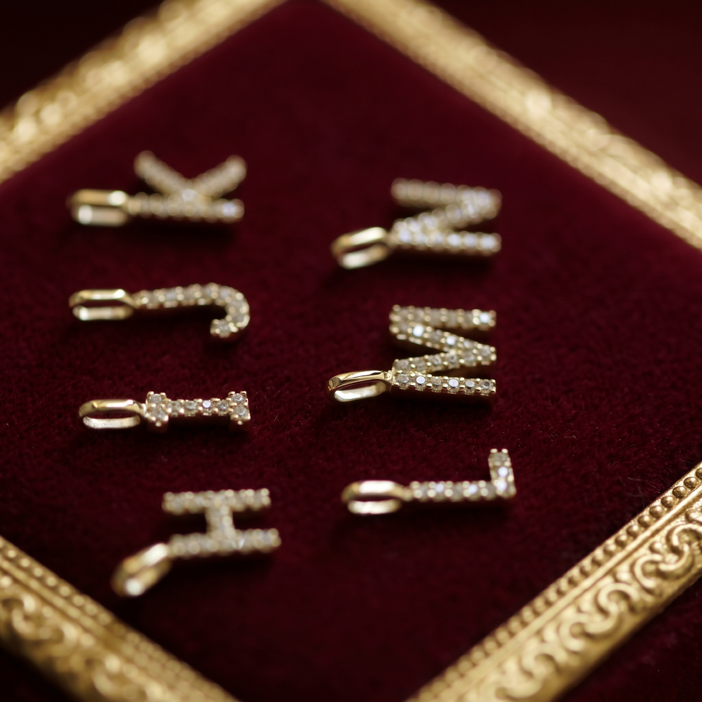 14K Gold Paved Initial Charm