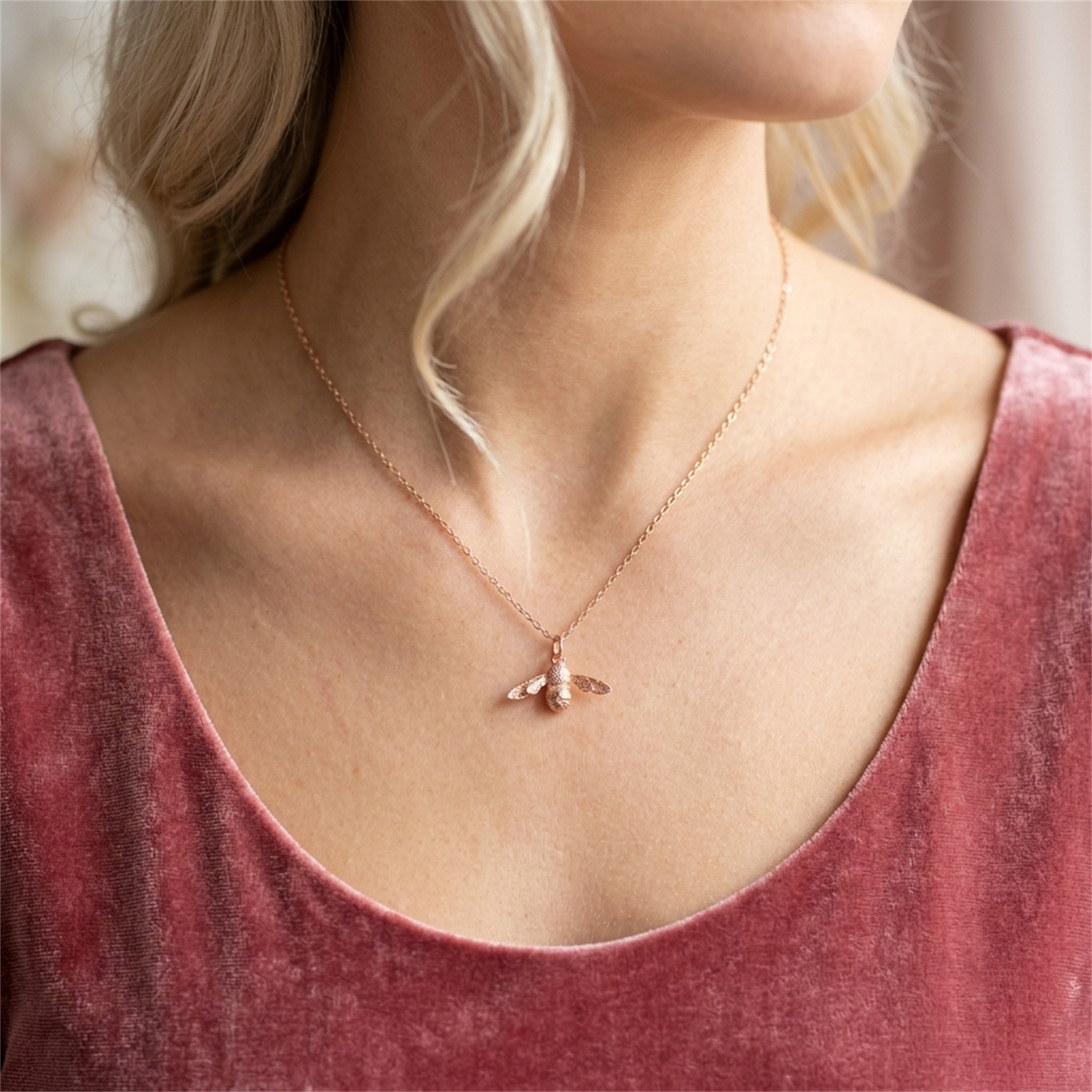 Sterling Silver Honey Bee Insect Pendant Necklace