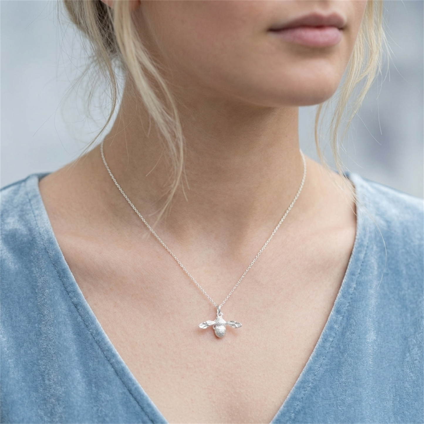 Sterling Silver Honey Bee Insect Pendant Necklace