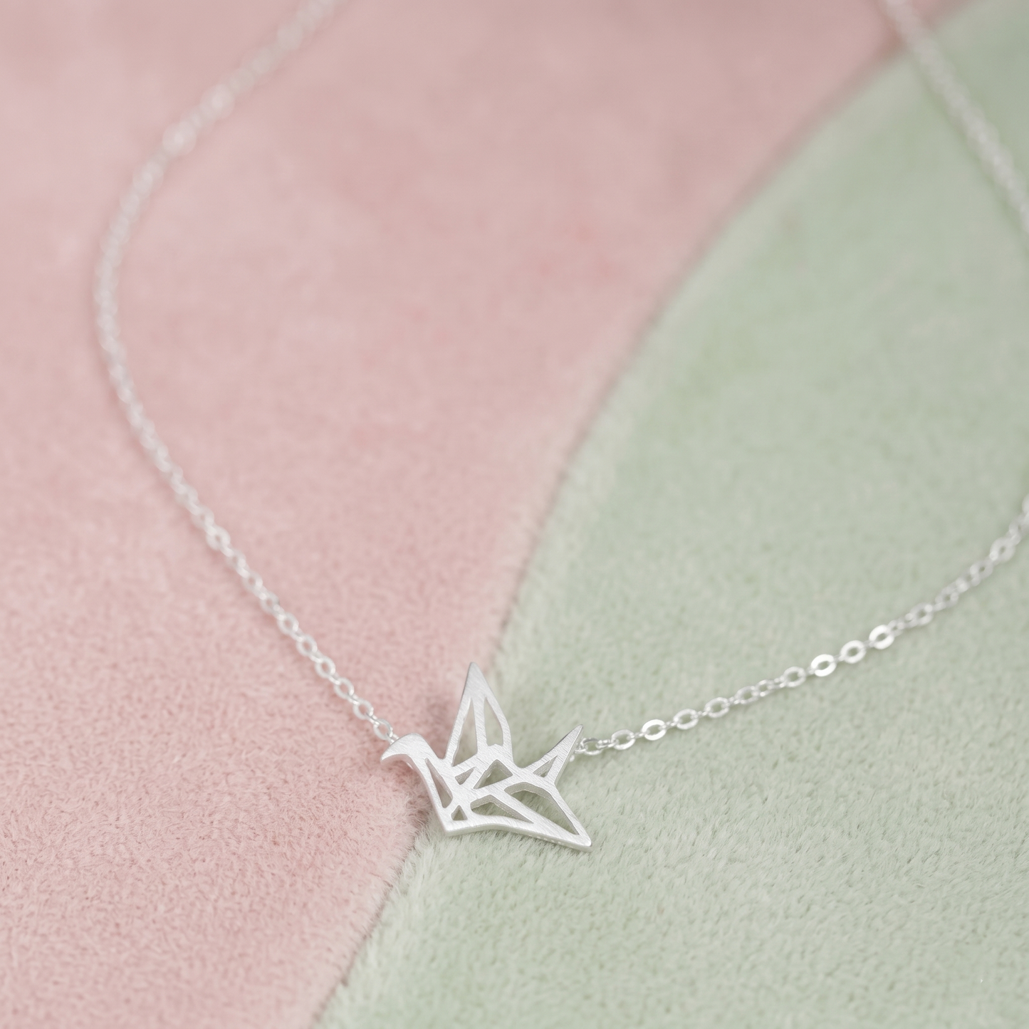 Origami crane necklace, silver-tone chain with crane pendant