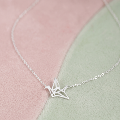 Origami crane necklace, silver-tone chain with crane pendant