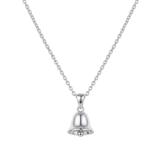 3D jingle bell pendant necklace with polished silver bell charm and link chain
