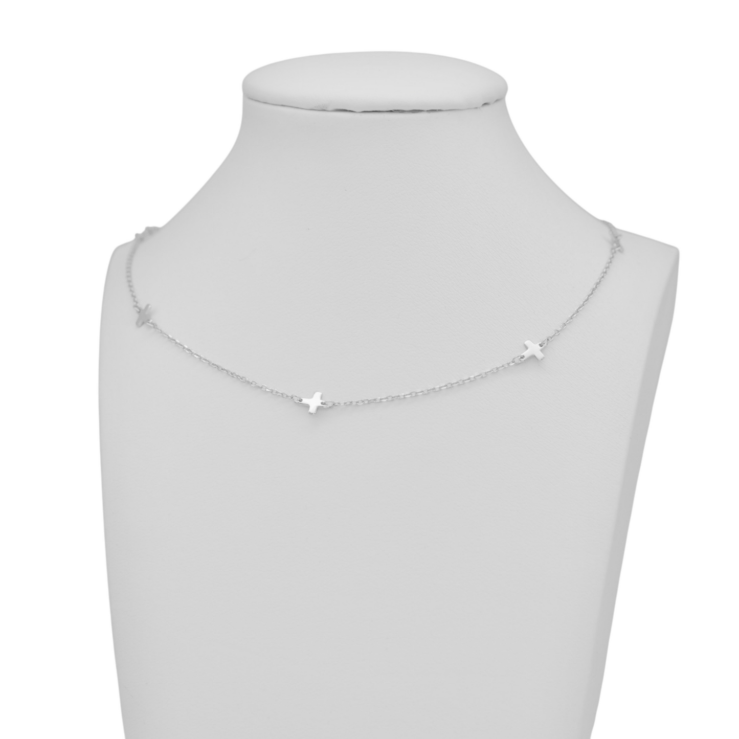 Sterling Silver Multi Cross Necklace with Rhodium Plating