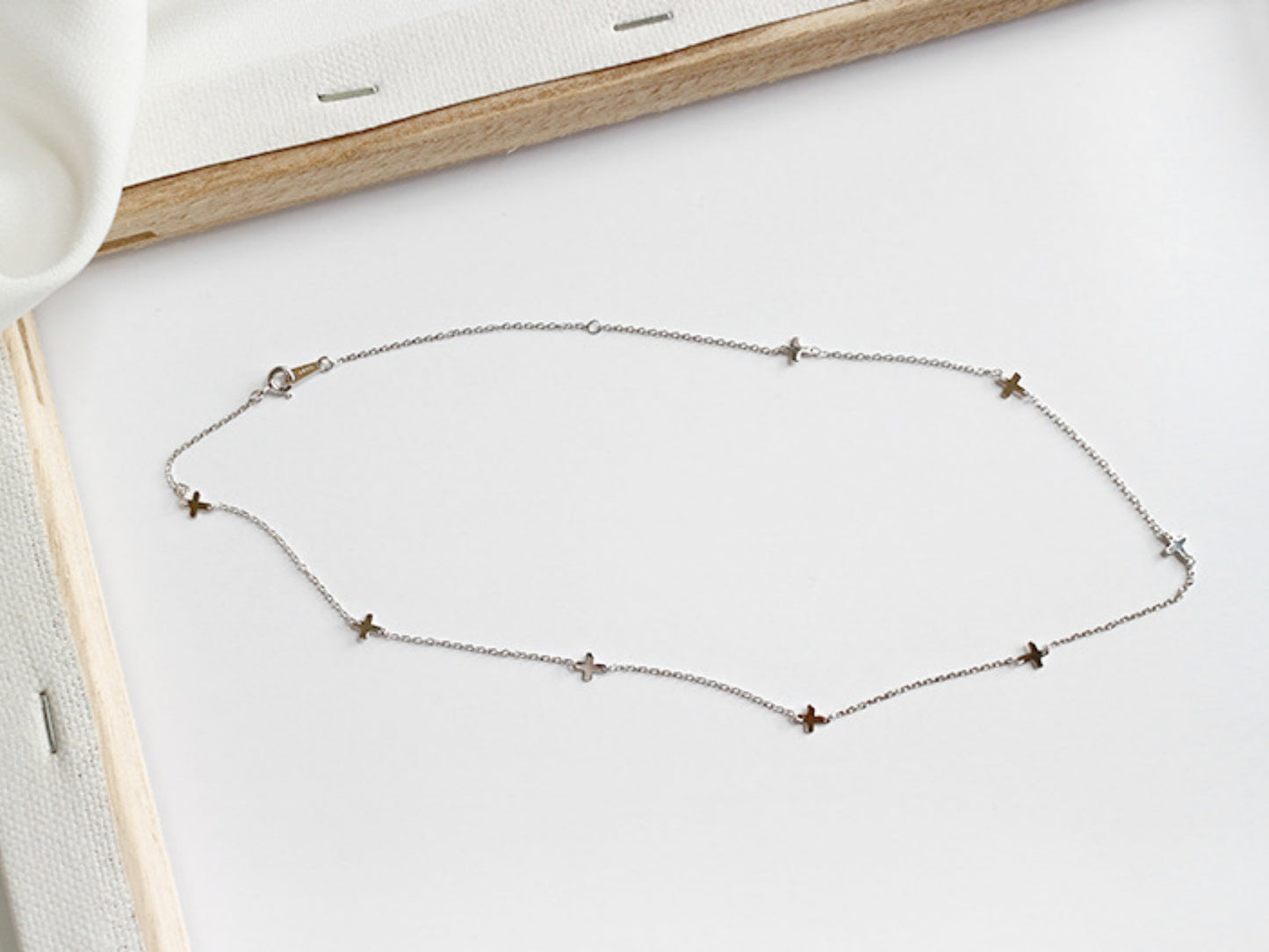 Sterling Silver Multi Cross Necklace with Rhodium Plating