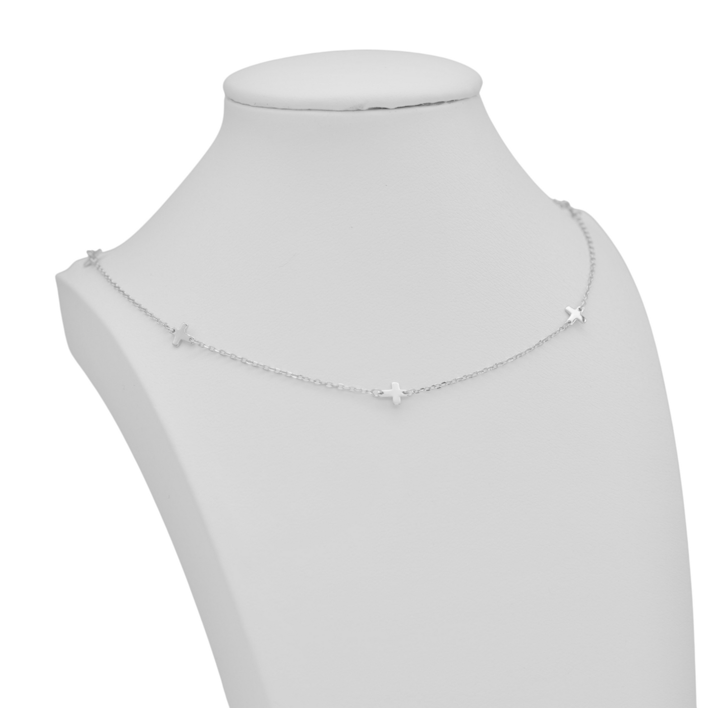 Sterling Silver Multi Cross Necklace with Rhodium Plating