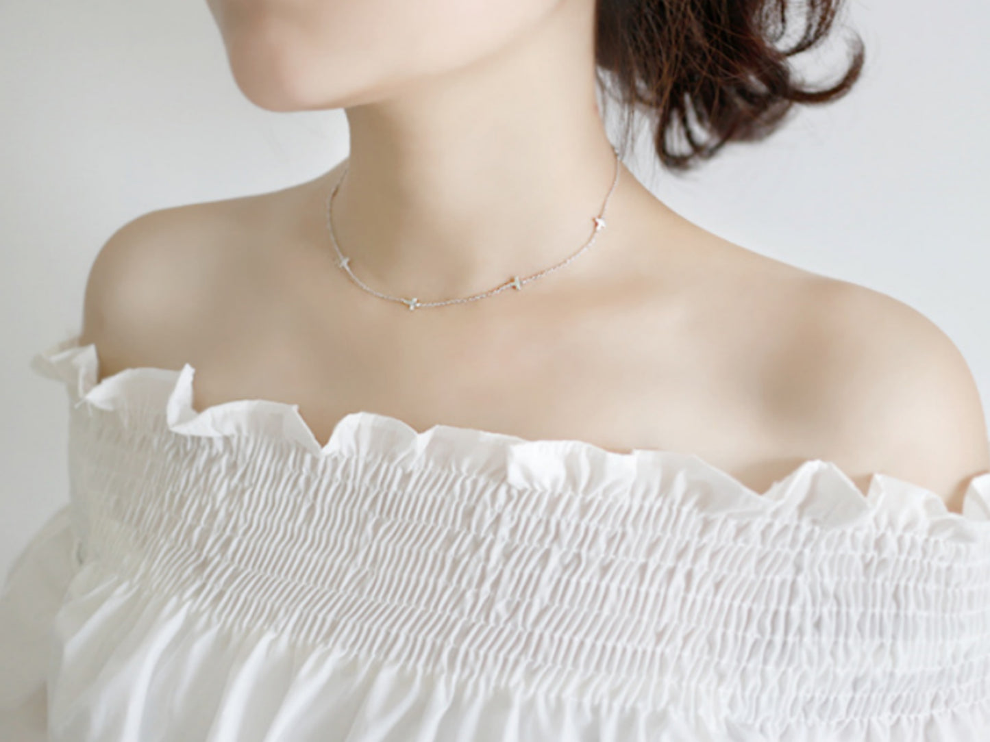 Sterling Silver Multi Cross Necklace with Rhodium Plating