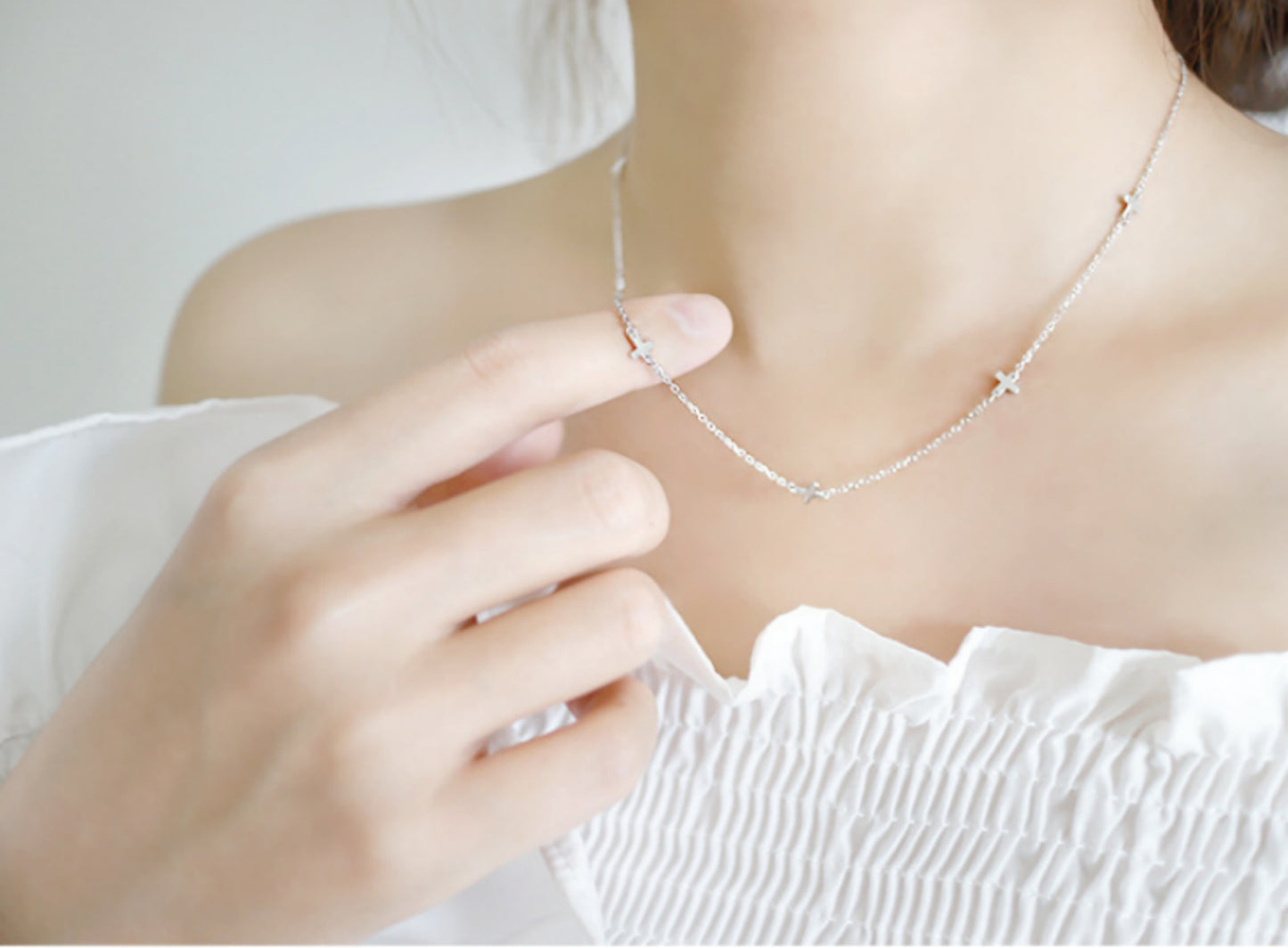 Sterling Silver Multi Cross Necklace with Rhodium Plating