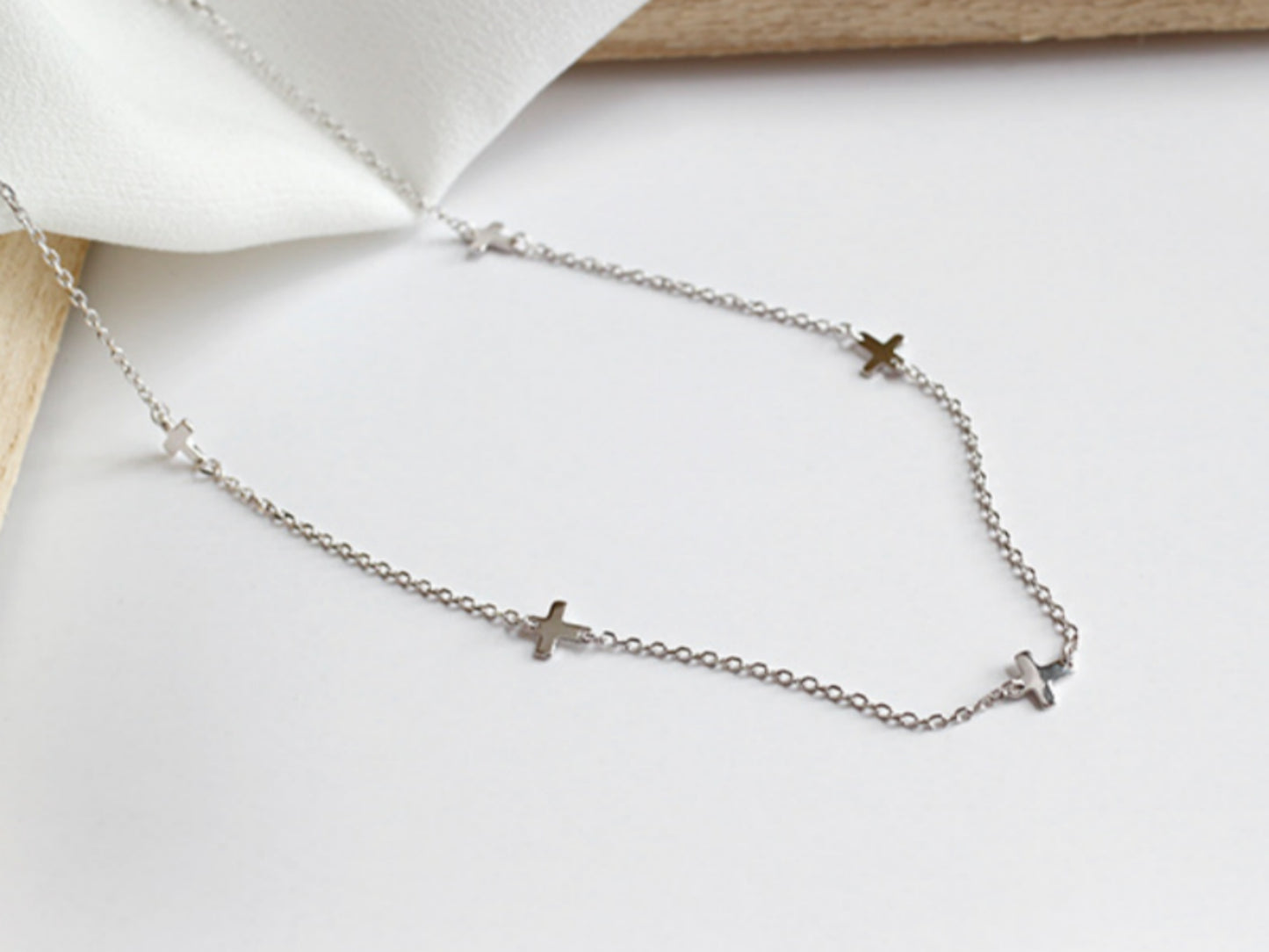 Sterling Silver Multi Cross Necklace with Rhodium Plating