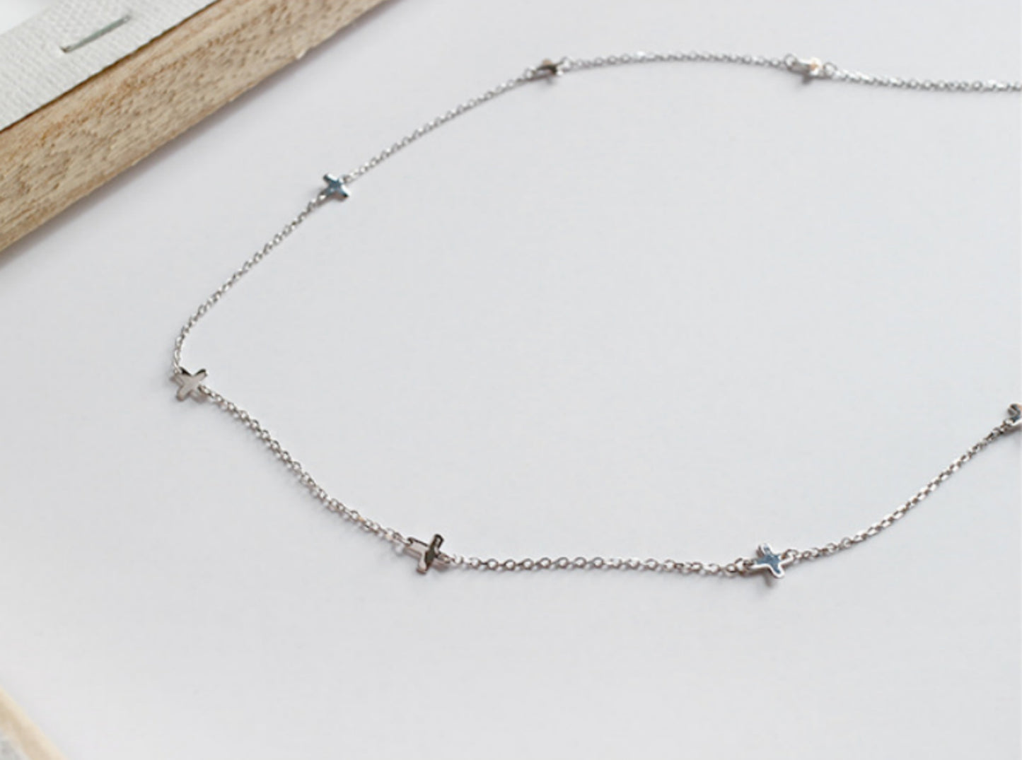 Sterling Silver Multi Cross Necklace with Rhodium Plating