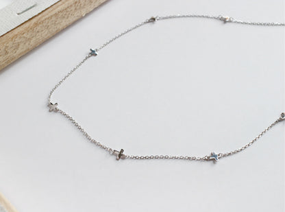 Sterling Silver Multi Cross Necklace with Rhodium Plating