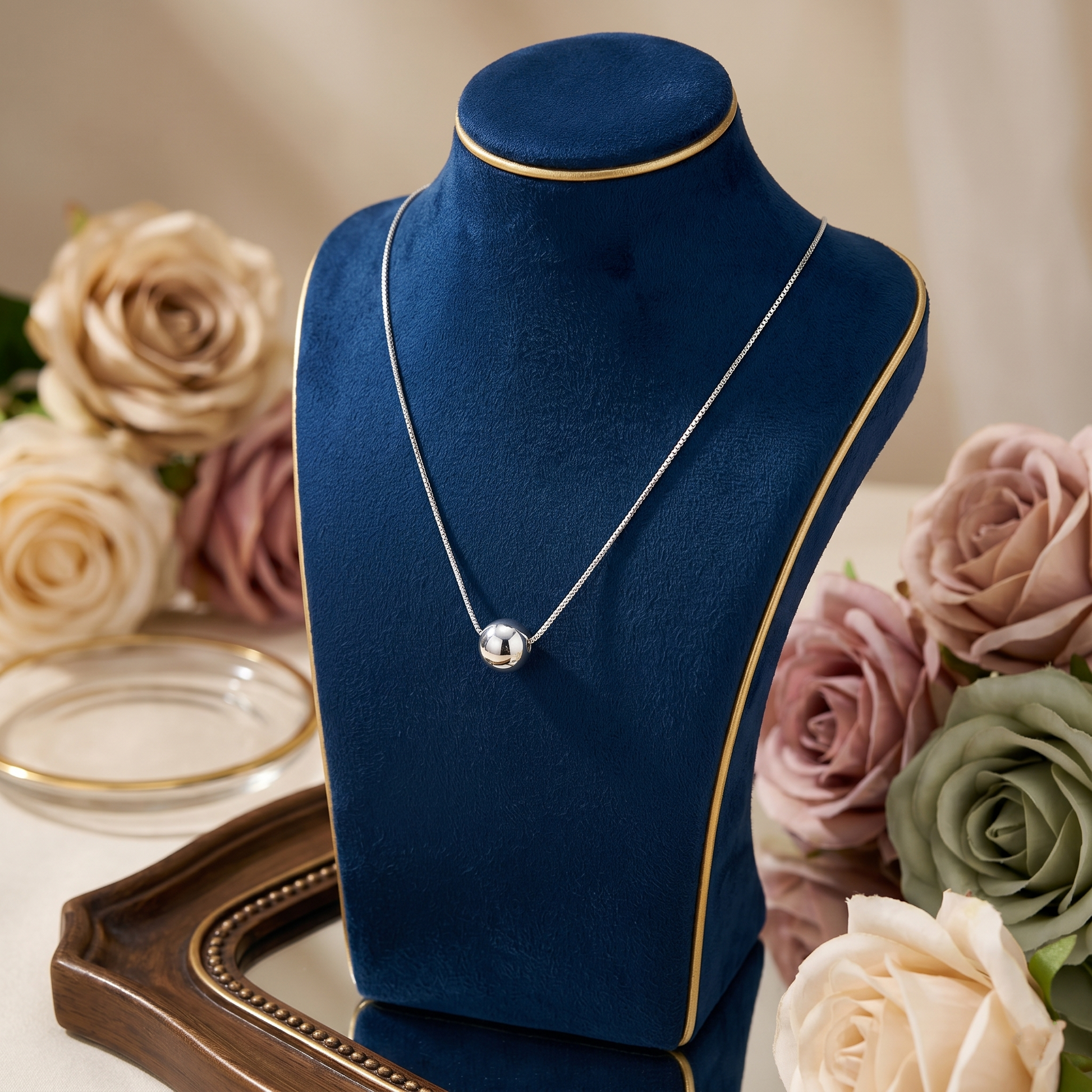 Polished Ball Necklace silver-tone polished ball pendant worn at the neckline
