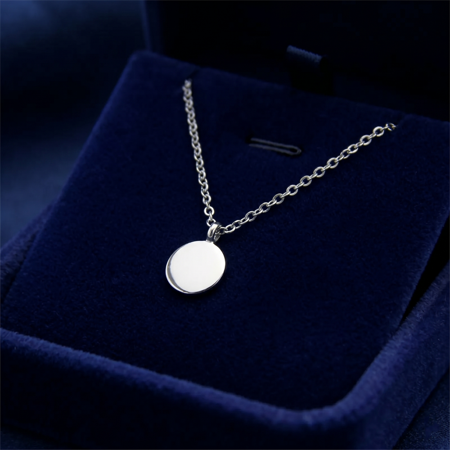 Minimal Disc Necklace, rhodium-silver round pendant on delicate chain