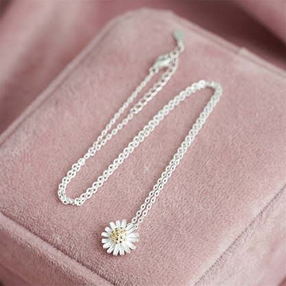 Sterling Silver 11mm Daisy Flower Blossom Pendant Lobster Clasp Necklace 40cm - 44cm 17.3'' 2 Tones Silver / Gold