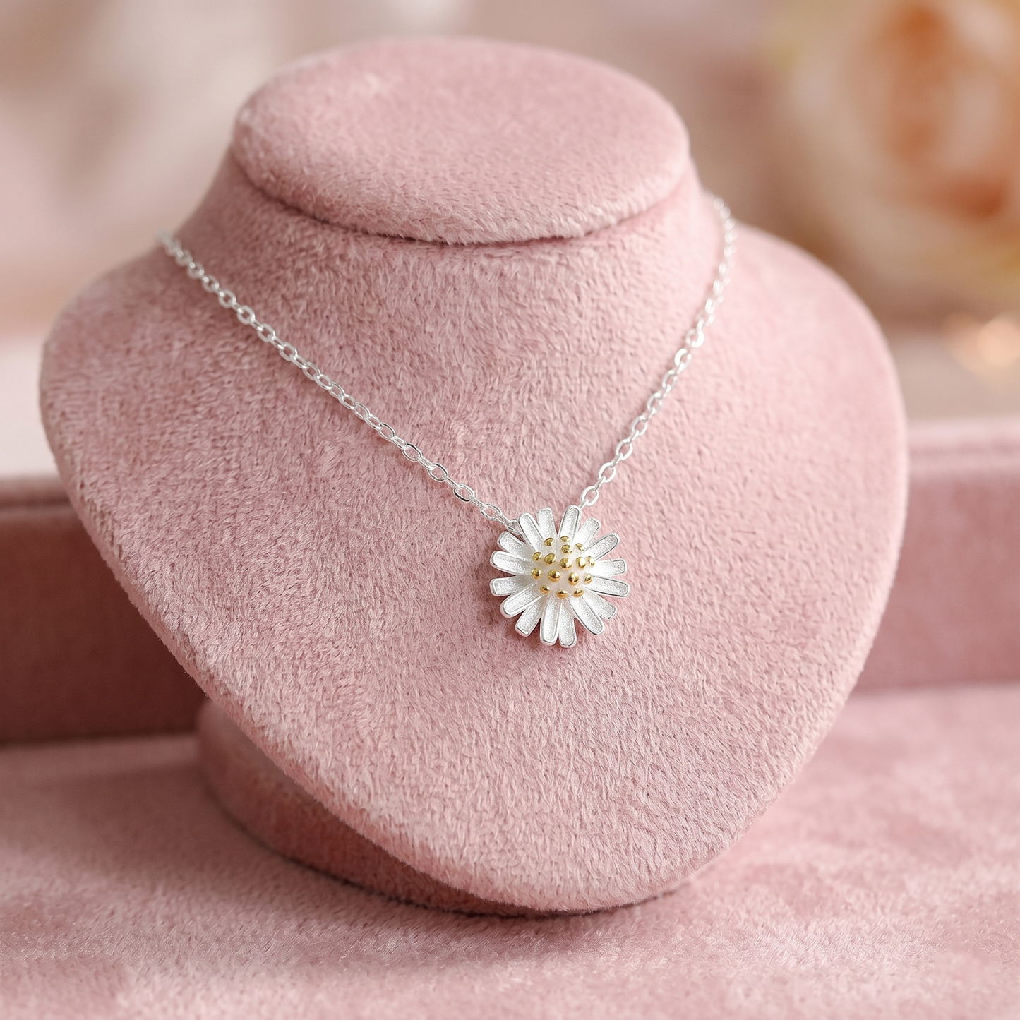Sterling Silver 11mm Daisy Flower Blossom Pendant Lobster Clasp Necklace 40cm - 44cm 17.3'' 2 Tones Silver / Gold