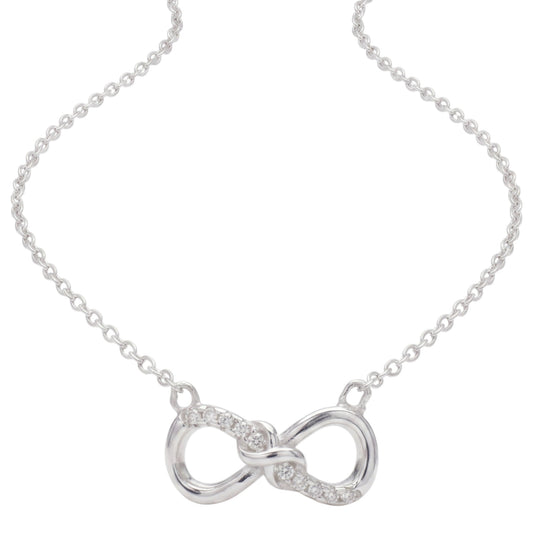 CZ Infinity Necklace in silver-tone with intertwined infinity pendant and clear stones