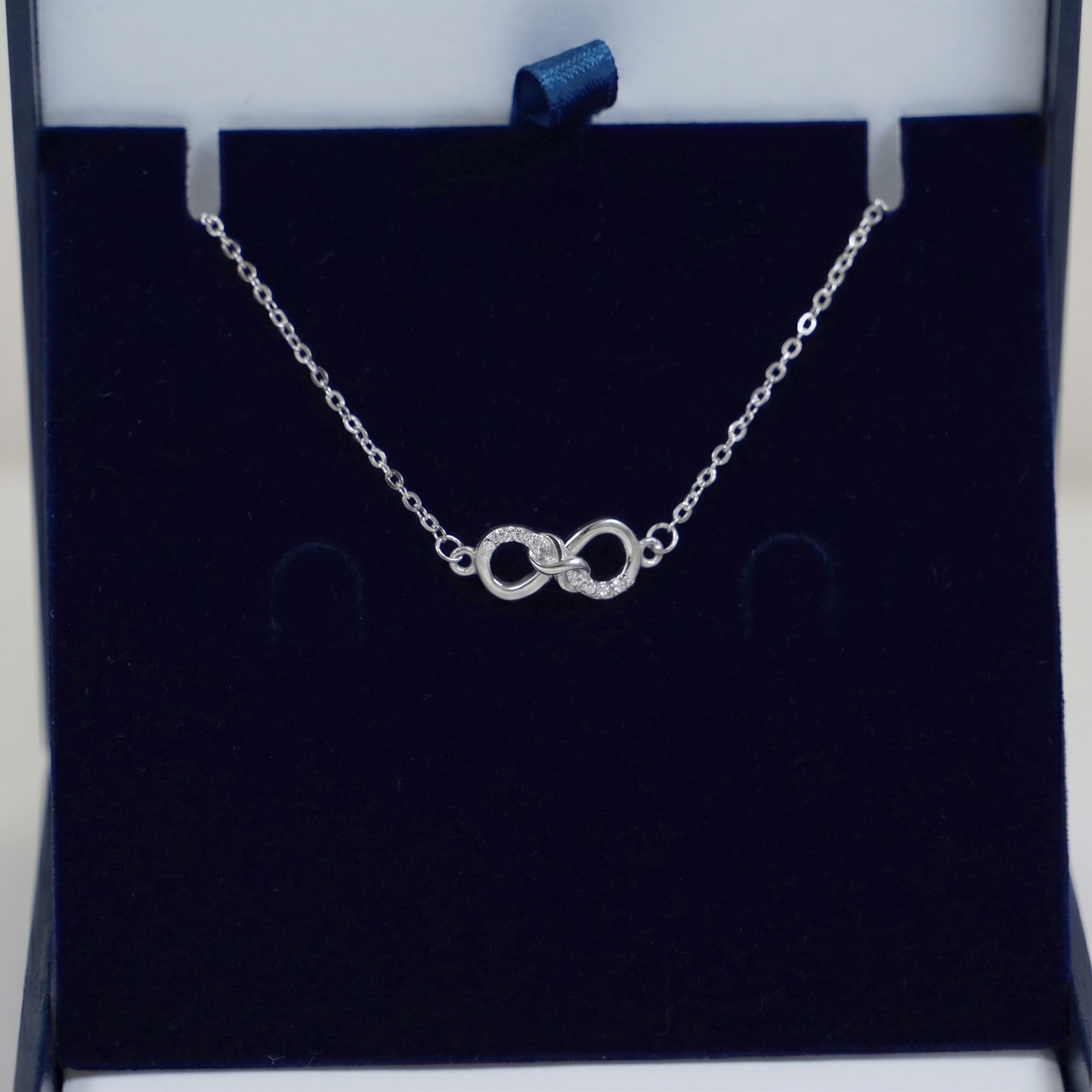 Sterling Silver Infinity Necklace With Paved Clear CZ Endless Love Jewellery 45cm 17.7''