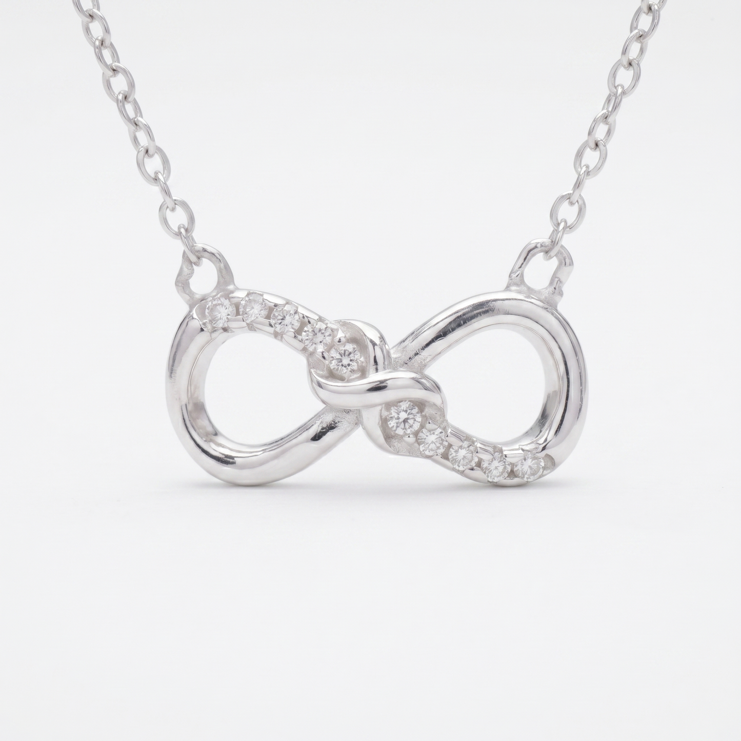 Sterling Silver Infinity Necklace With Paved Clear CZ Endless Love Jewellery 45cm 17.7''