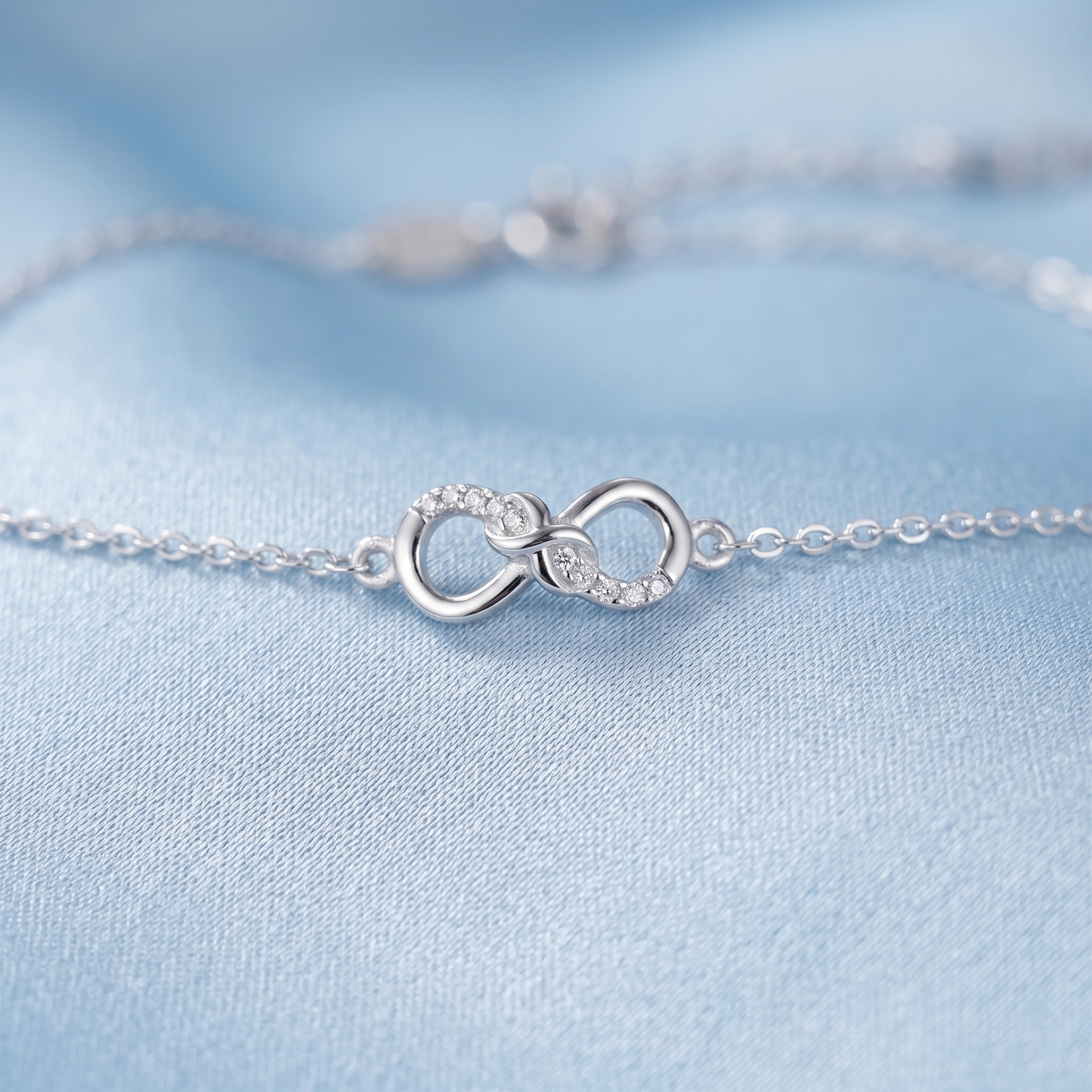 Sterling Silver Infinity Necklace With Paved Clear CZ Endless Love Jewellery 45cm 17.7''