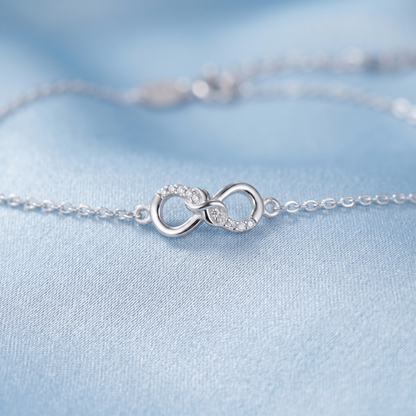Sterling Silver Infinity Necklace With Paved Clear CZ Endless Love Jewellery 45cm 17.7''
